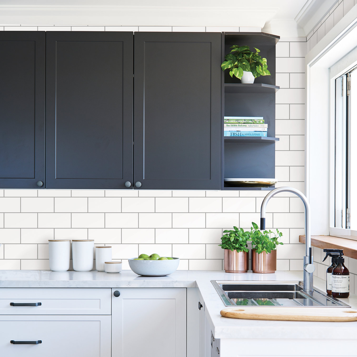 Galley Off-White Subway Tile Wallpaper