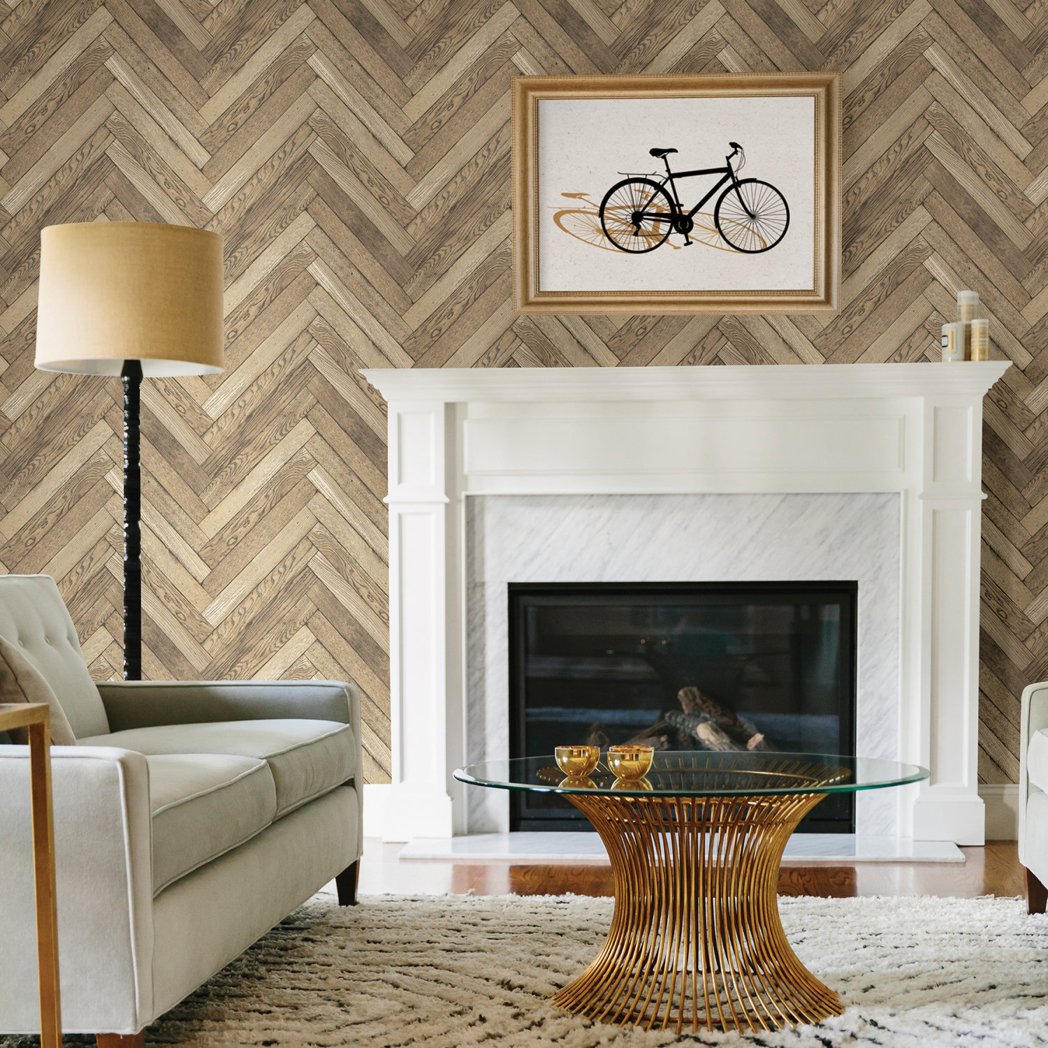 Altadena Light Brown Diagonal Wood Wallpaper
