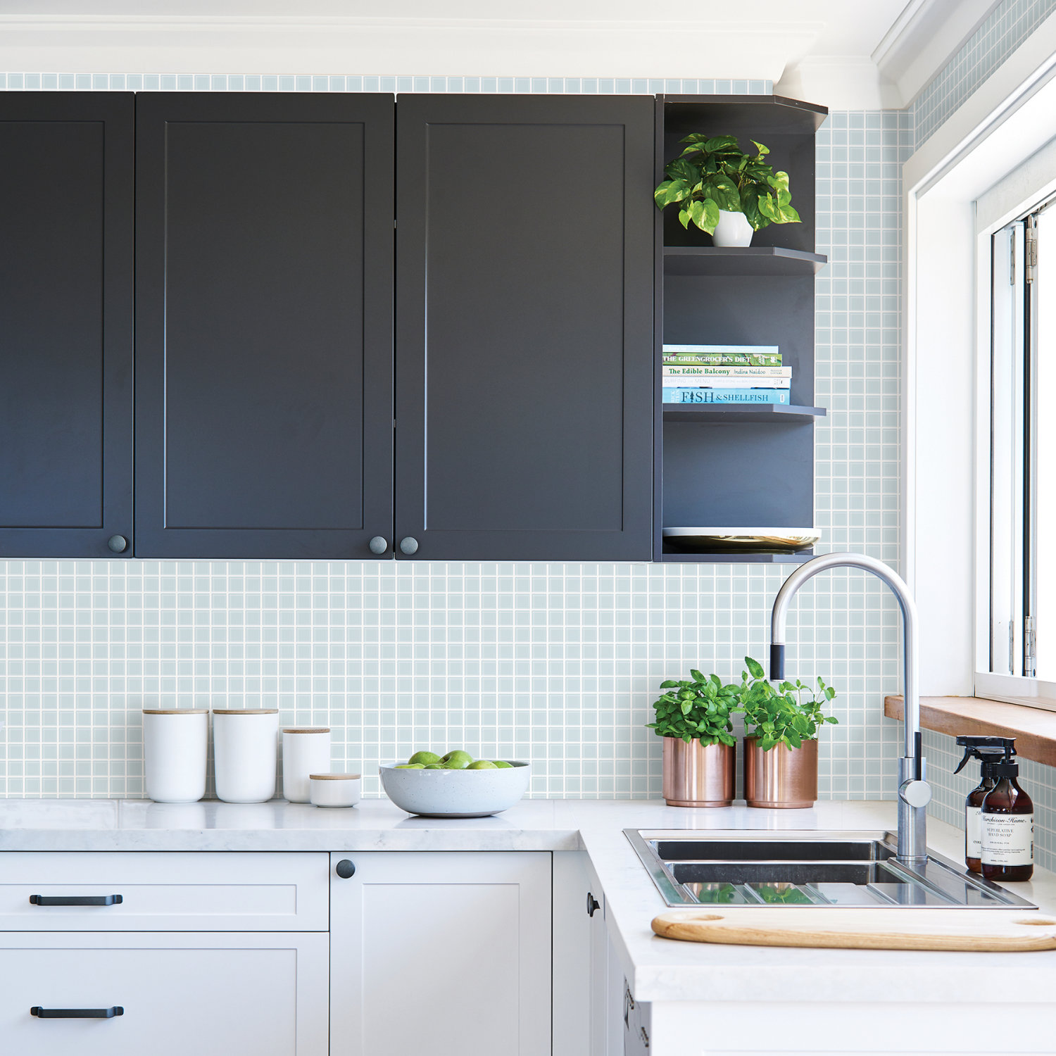 Tessellate Light Blue Glass Tile Wallpaper