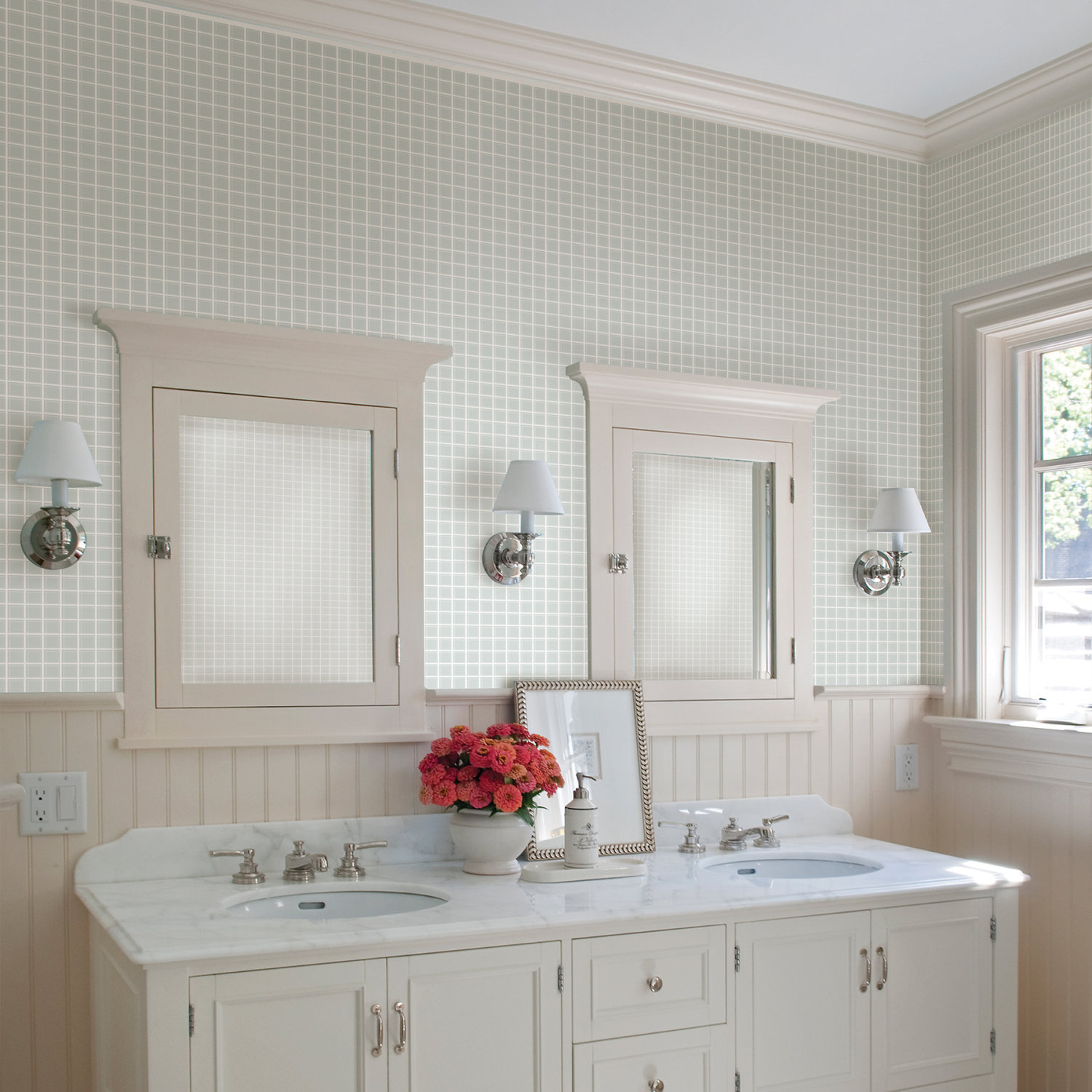 Tessellate Light Blue Glass Tile Wallpaper
