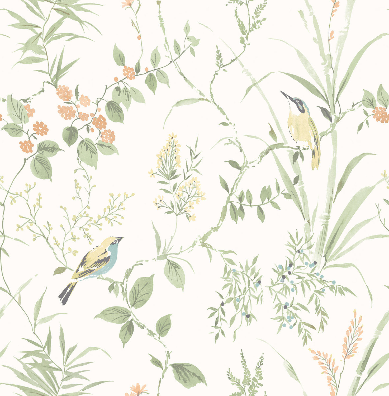 Imperial Garden Light Green Botanical Wallpaper