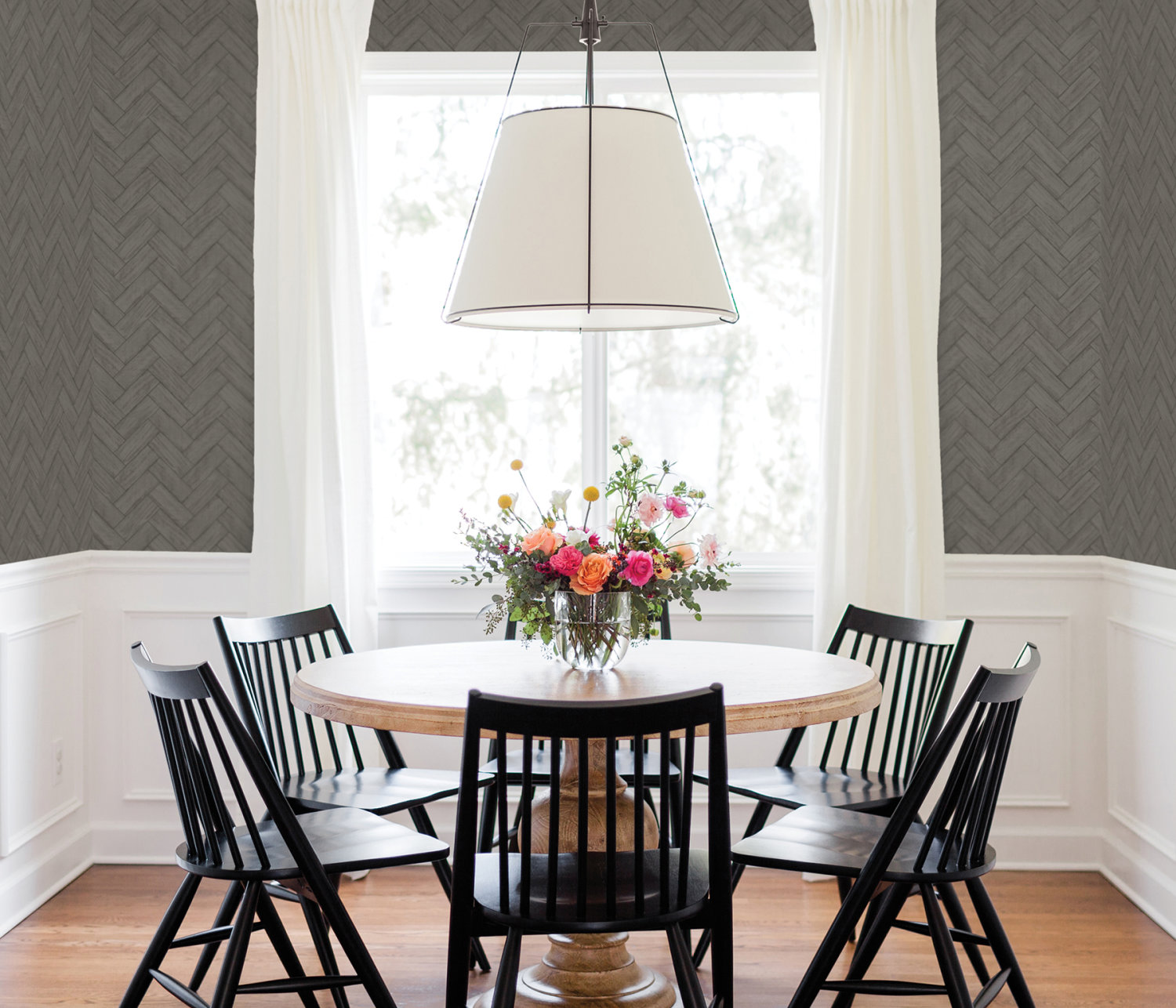 Kaliko Charcoal Wood Herringbone Wallpaper