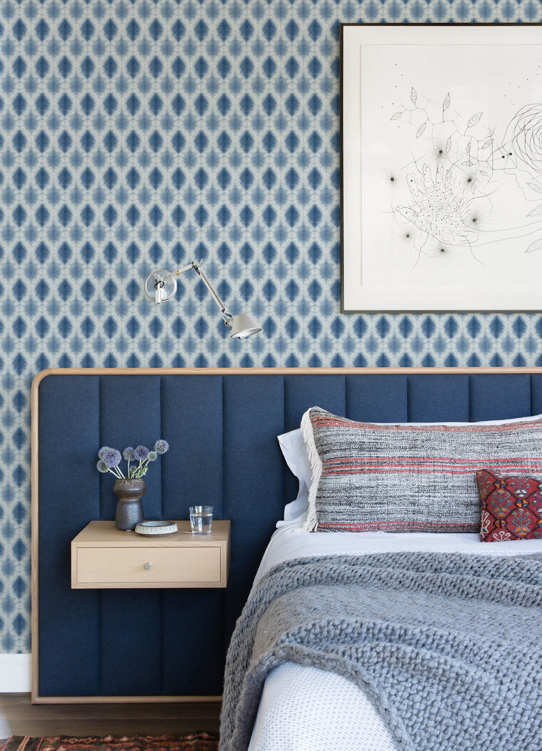 Mombi Navy Diamond Shibori Wallpaper