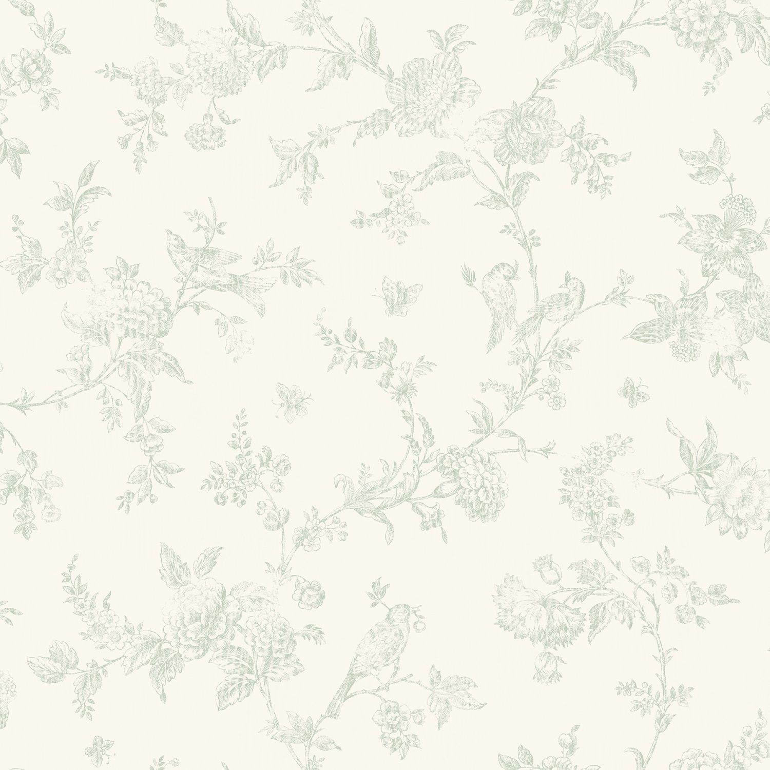 French Nightingale Seafoam Trail Wallpaper