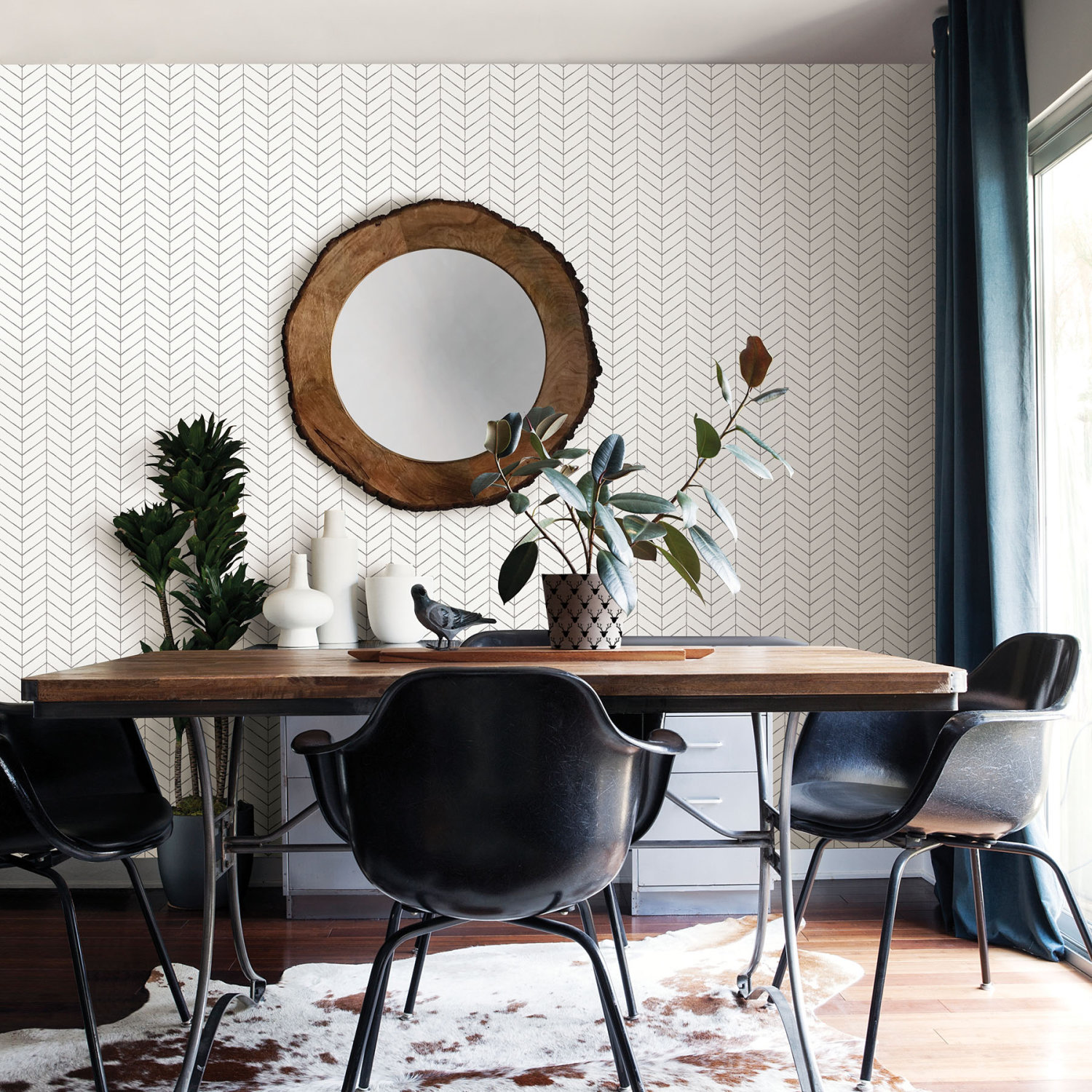 Bison Dark Grey Herringbone Wallpaper