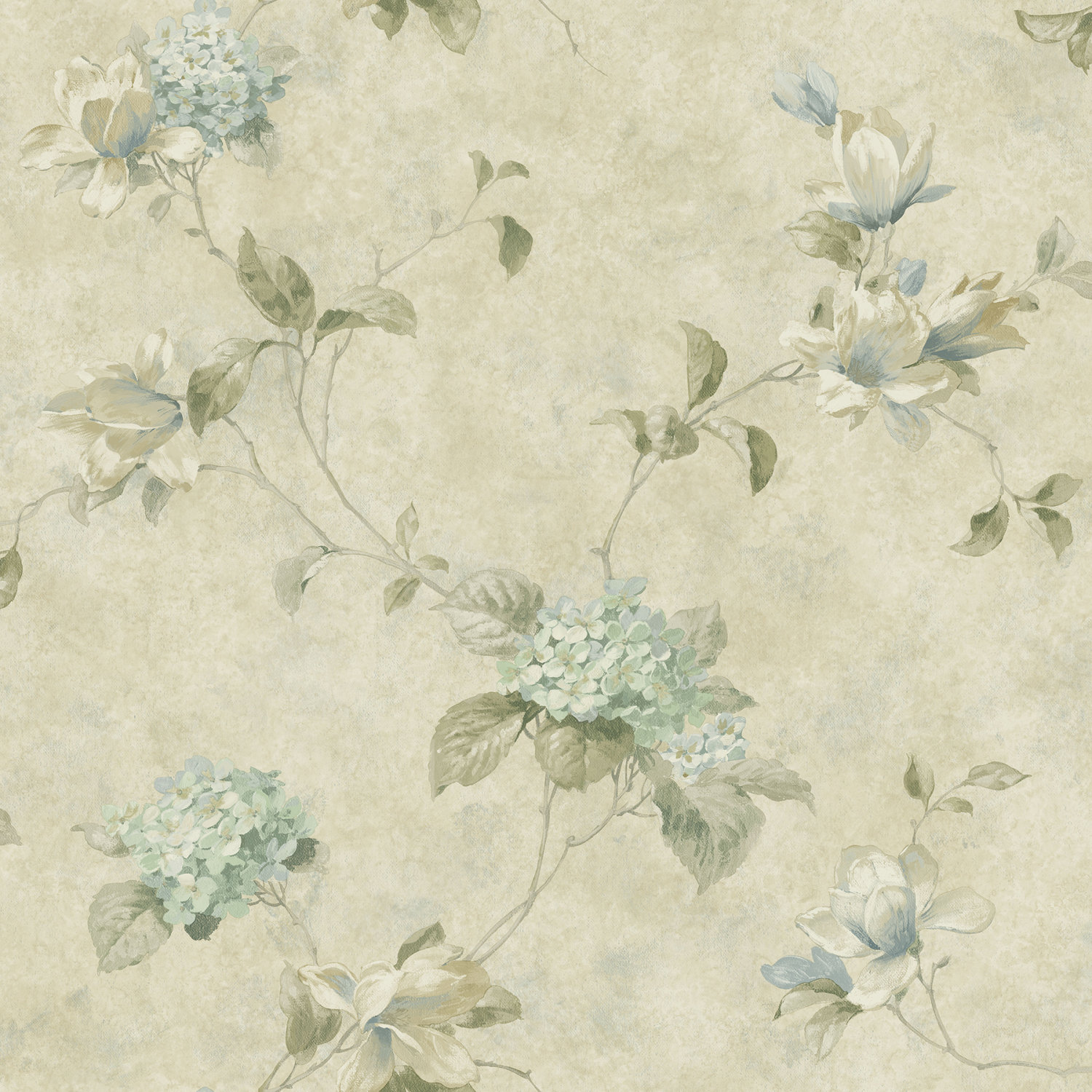 Magnolia Teal Hydrangea Trail Wallpaper