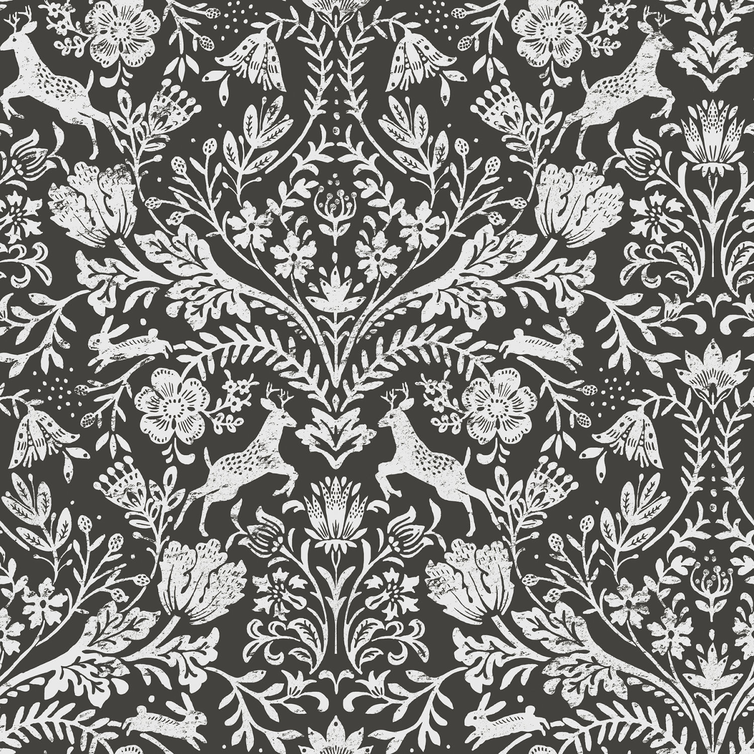 Forest Dance Charcoal Damask Wallpaper