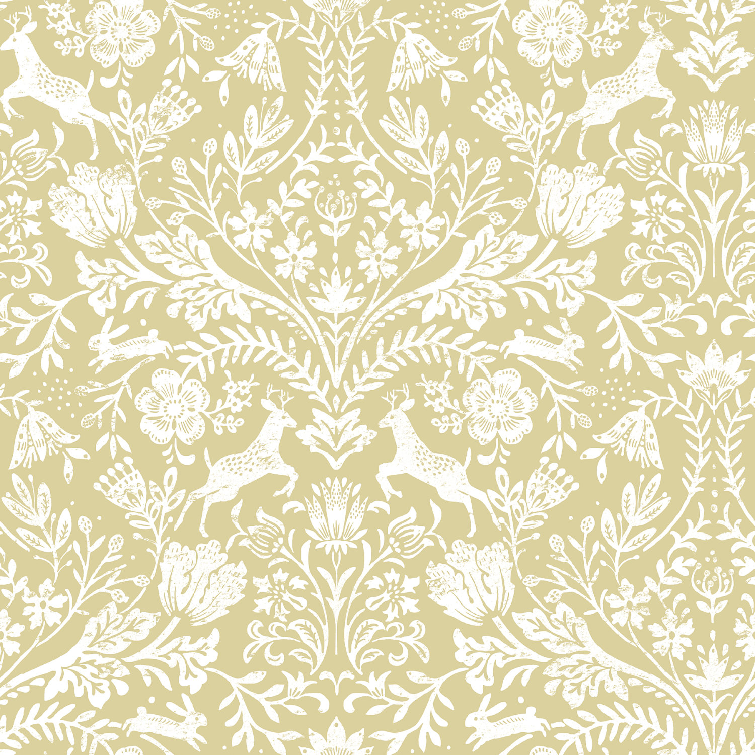 Forest Dance Honey Damask Wallpaper