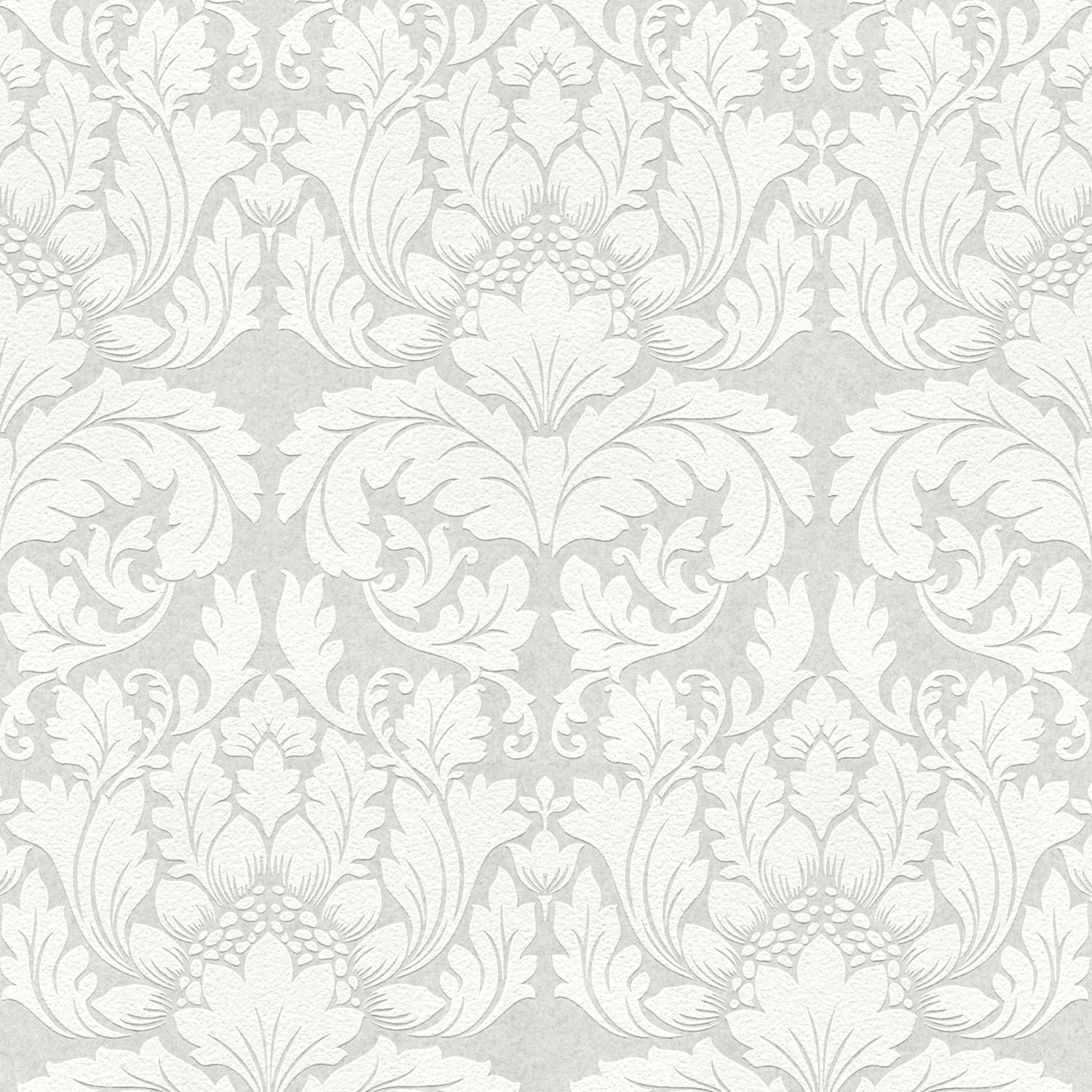 Jan White Damask Paintable Wallpaper