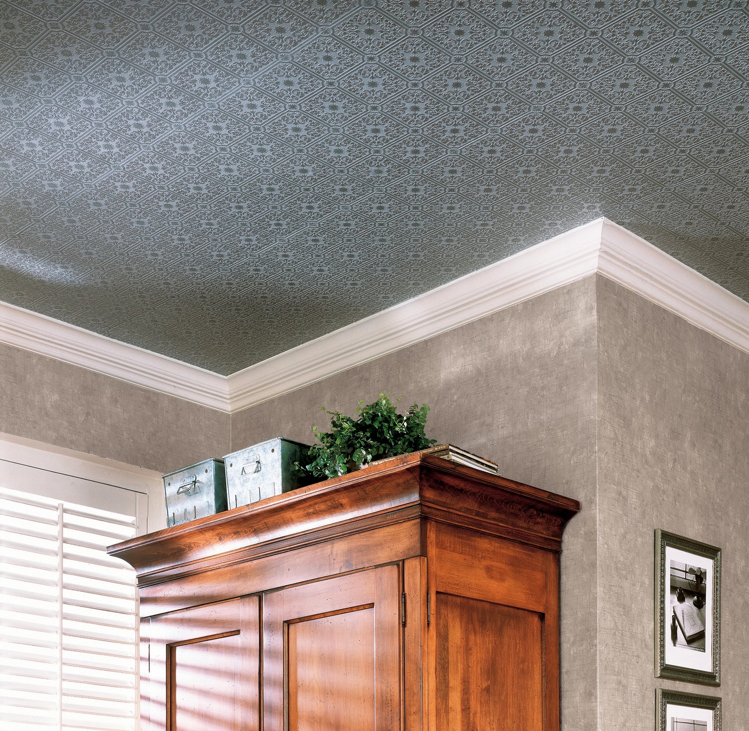 Nico White Tin Ceiling Square Paintable Wallpaper