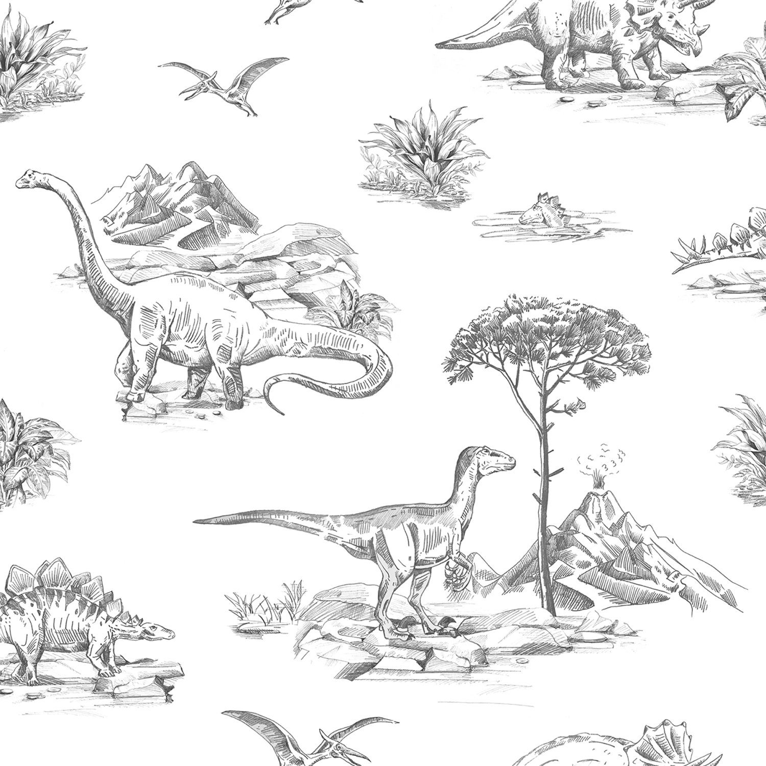 Isolde Charcoal Dinosaurs Wallpaper