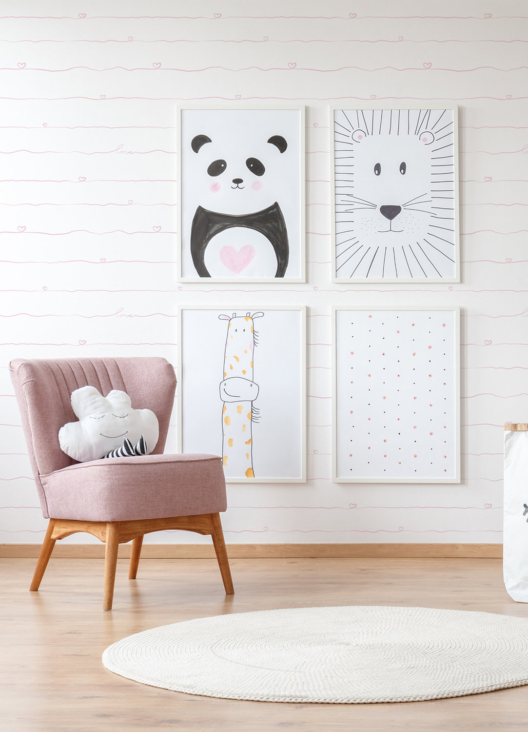 Love & Hearts Pink Script Wallpaper