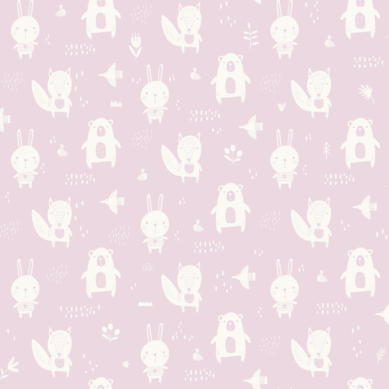Bitsy Pink Woodland Wallpaper
