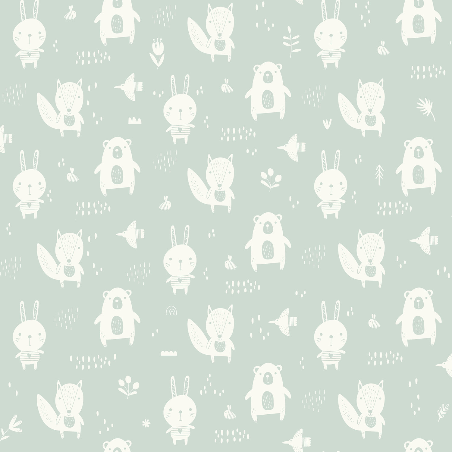 Bitsy Mint Woodland Wallpaper