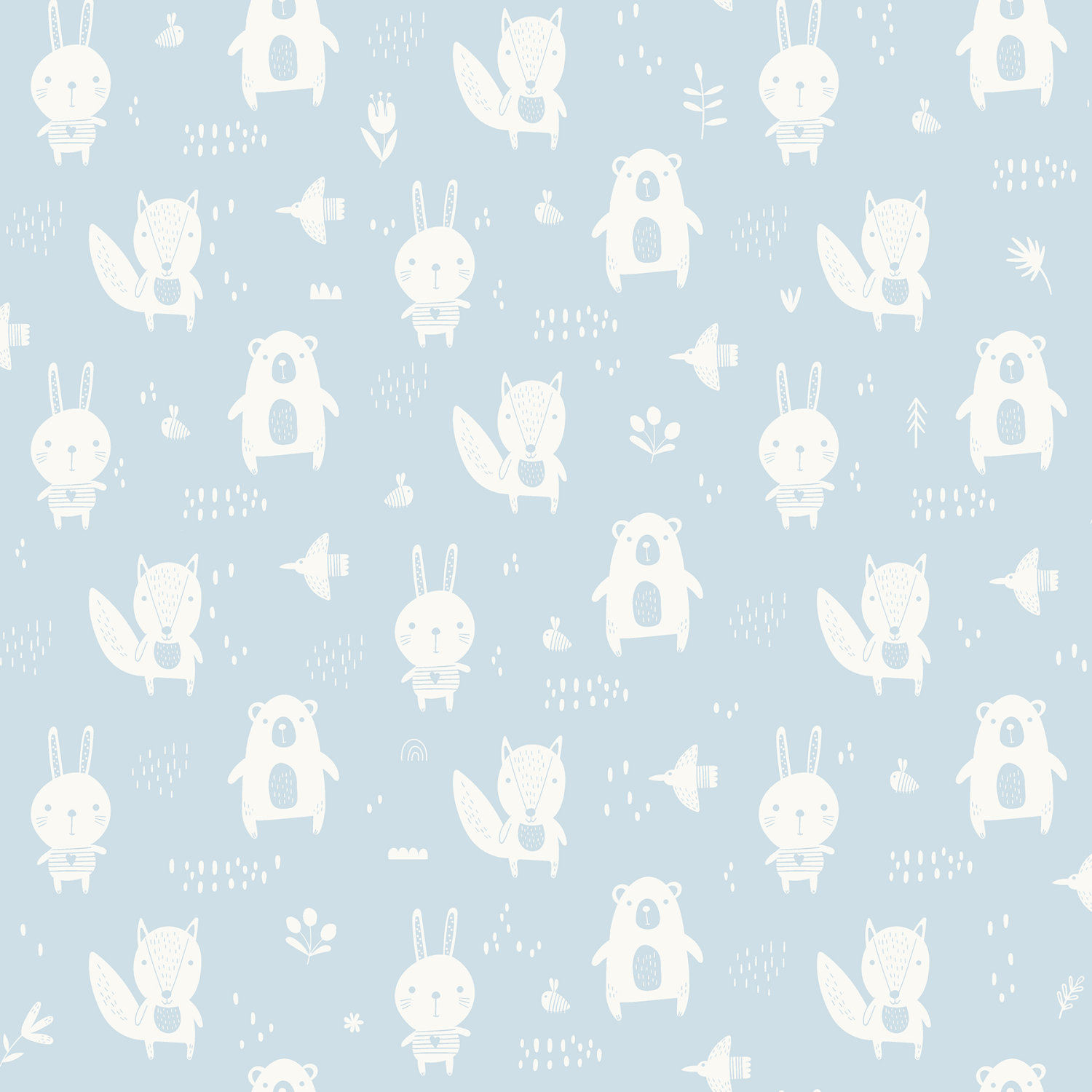 Bitsy Sky Blue Woodland Wallpaper