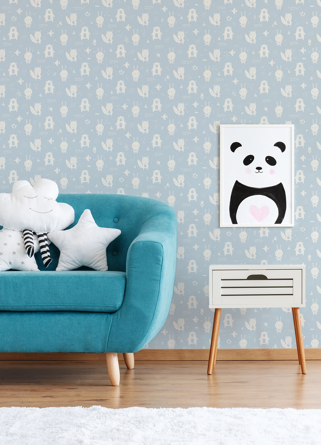 Bitsy Sky Blue Woodland Wallpaper