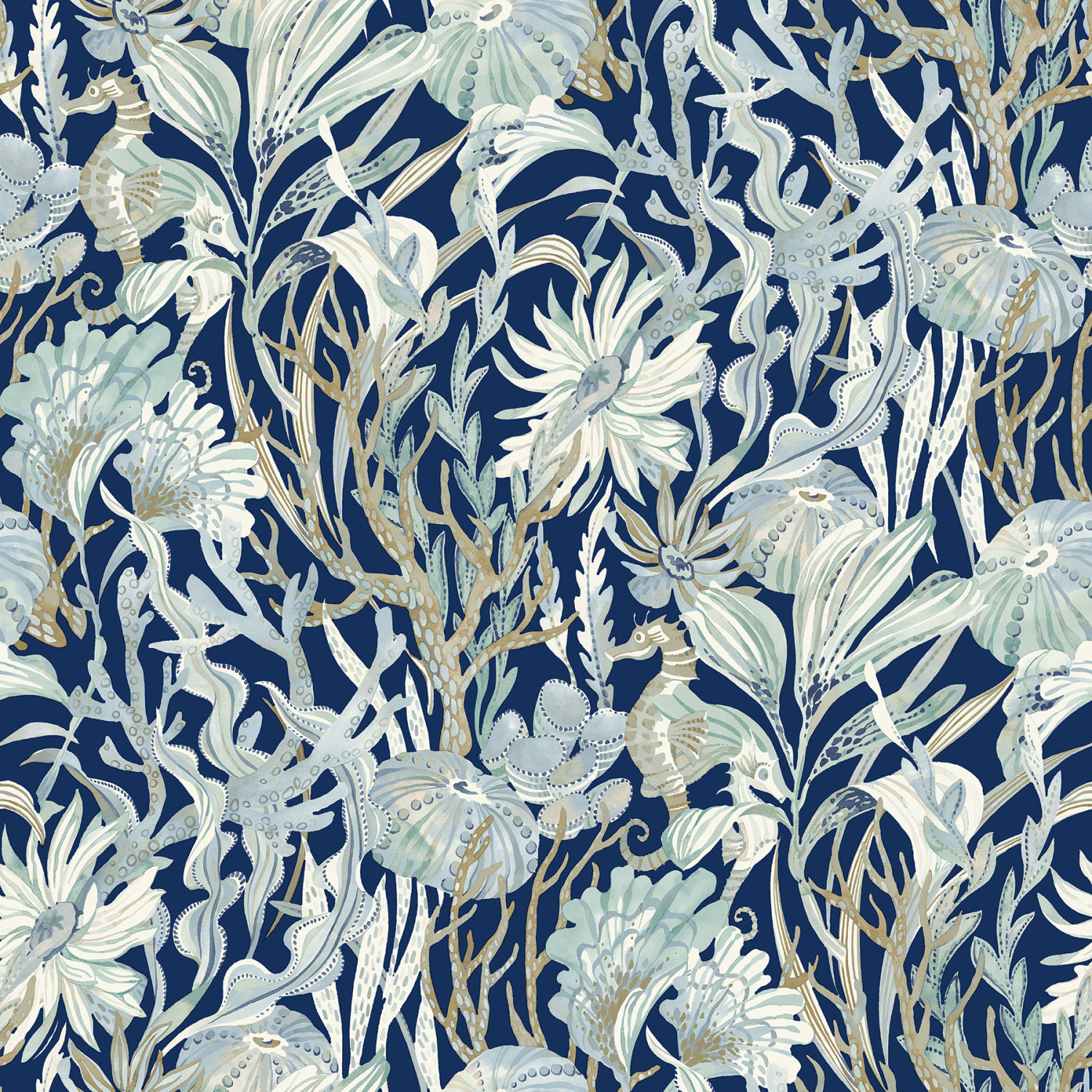 Kelp Garden Navy Tropical Reef Wallpaper