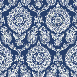 Helm Damask Navy Floral Medallion Wallpaper