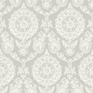 Helm Damask Taupe Floral Medallion Wallpaper