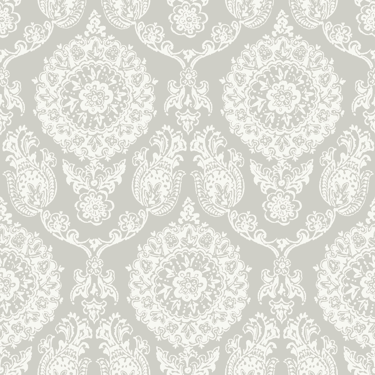 Helm Damask Taupe Floral Medallion Wallpaper