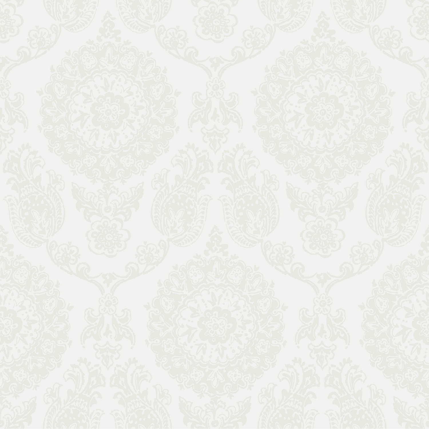 Helm Damask White Floral Medallion Wallpaper