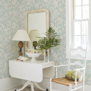 Plumeria Aqua Floral Trail Wallpaper