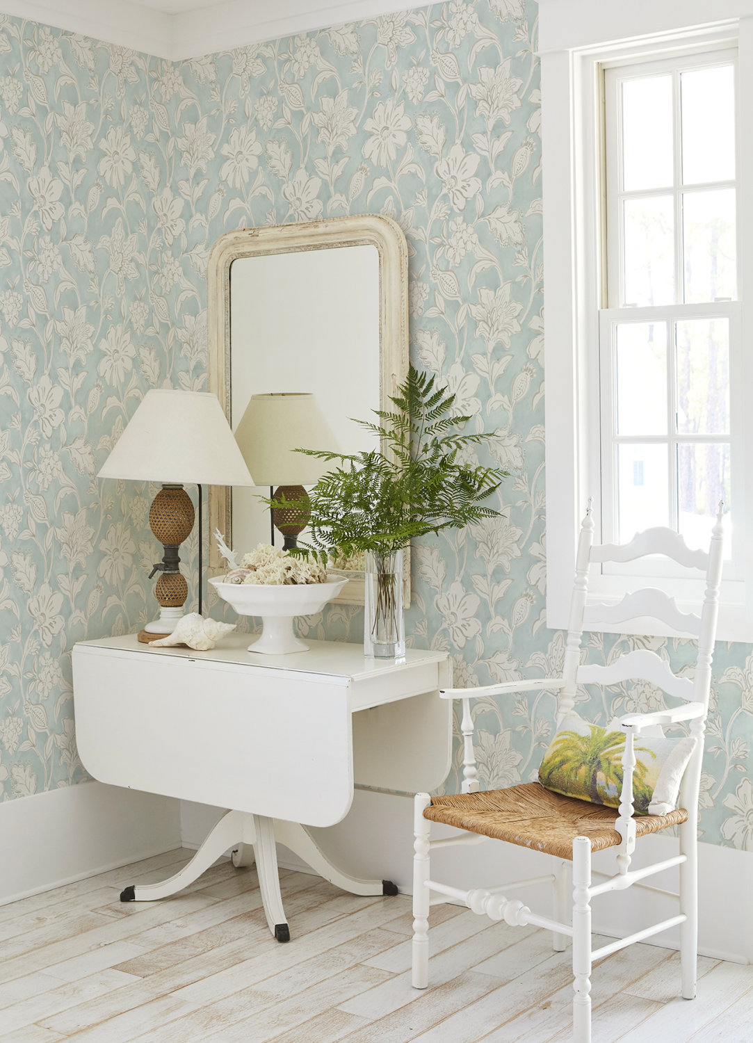 Plumeria Aqua Floral Trail Wallpaper