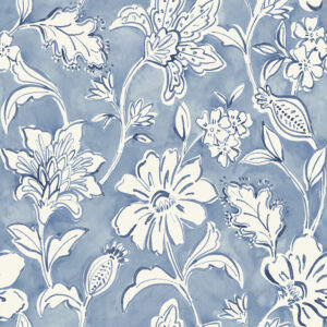 Plumeria Blue Floral Trail Wallpaper