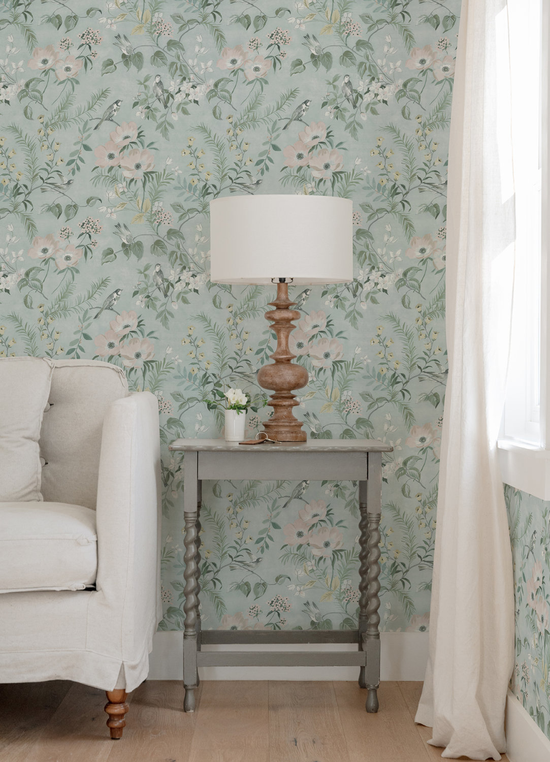 Frederique Mint Floral Wallpaper