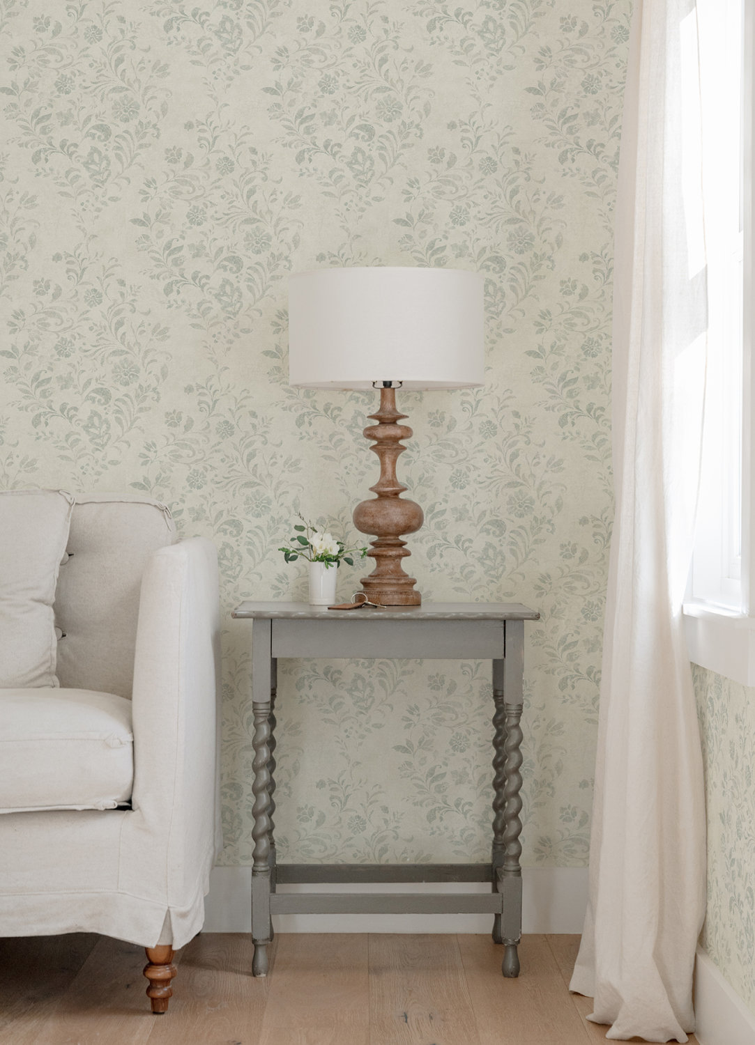 Isidore Aqua Scroll Wallpaper