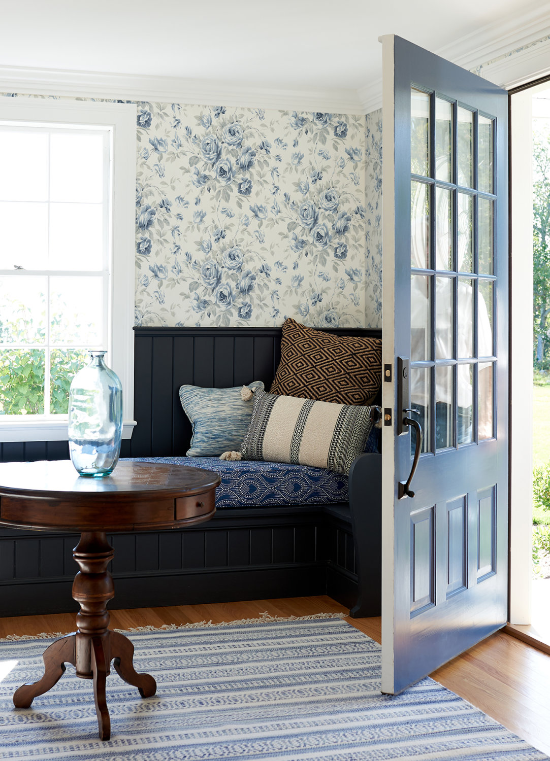 Manon Blue Rose Stitch Wallpaper
