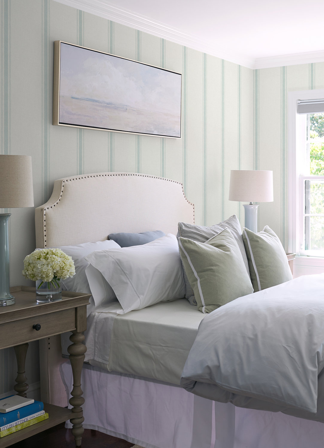 Linette Seafoam Fabric Stripe Wallpaper