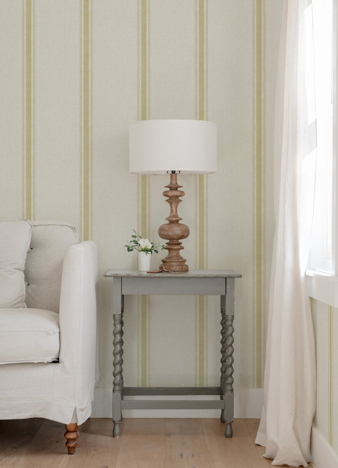 Linette Wheat Fabric Stripe Wallpaper