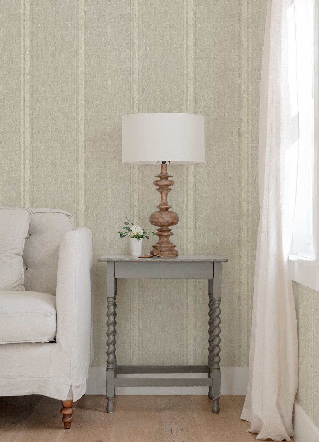 Linette Beige Fabric Stripe Wallpaper