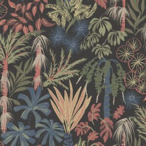 Everglades Black Botanical Wallpaper
