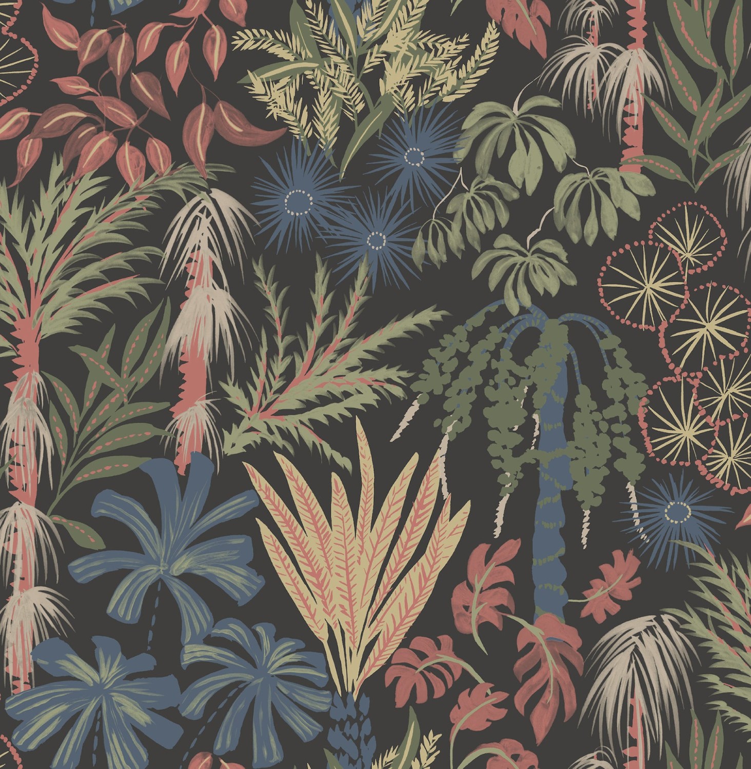 Everglades Black Botanical Wallpaper
