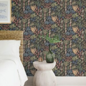 Everglades Black Botanical Wallpaper