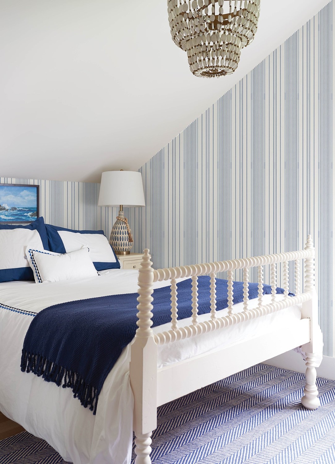 Navarres Stripe Blue Faux Linen Wallpaper