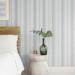Navarres Stripe Blue Faux Linen Wallpaper