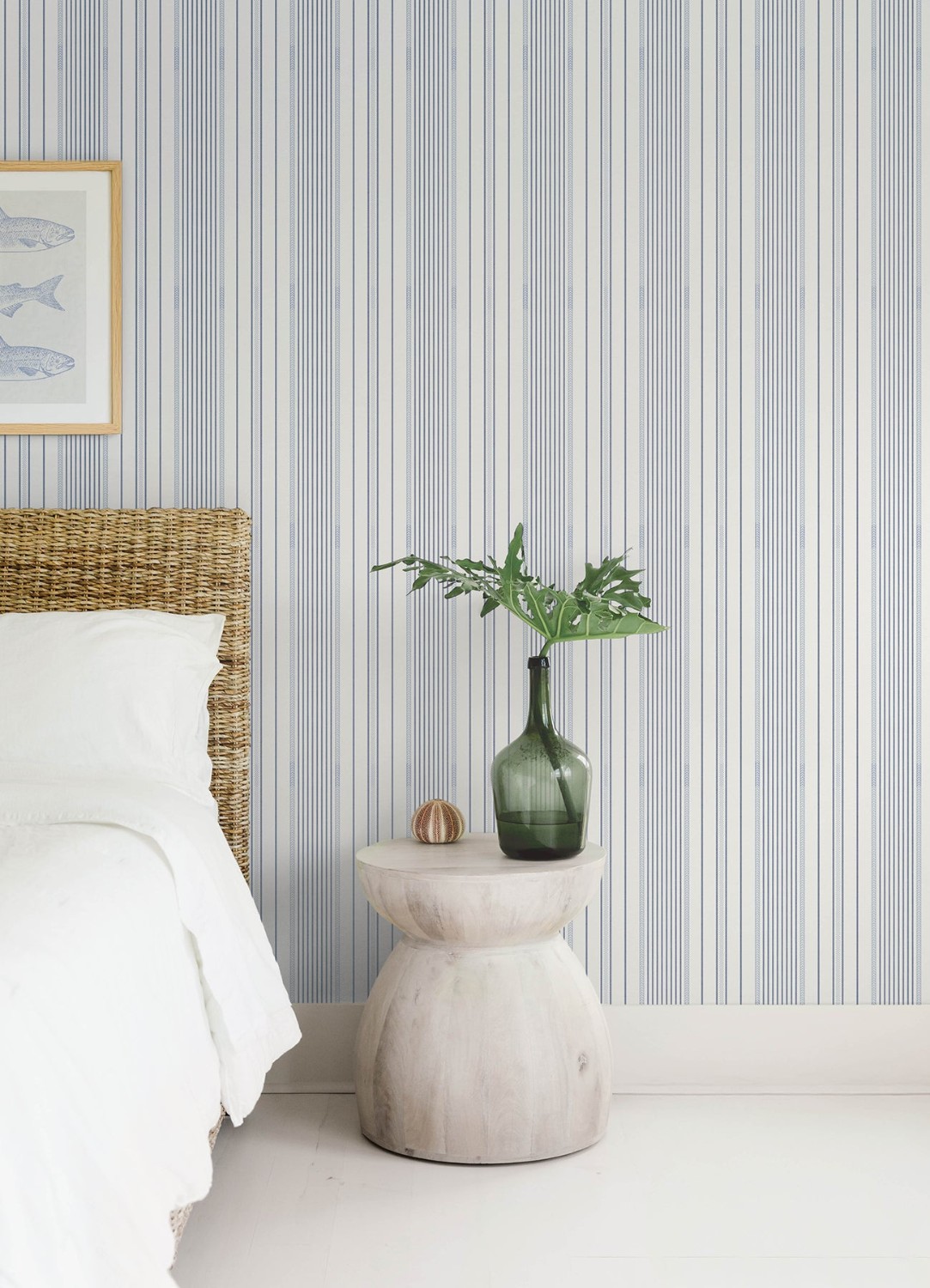 Navarres Stripe Blue Faux Linen Wallpaper
