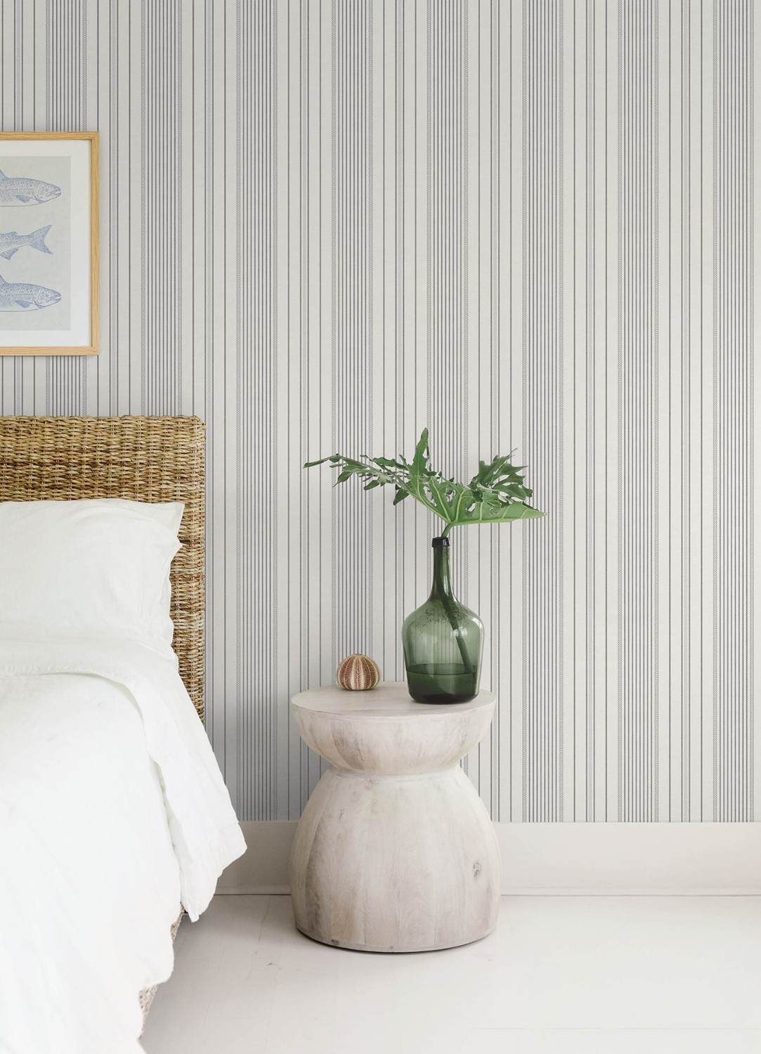 Navarres Stripe Charcoal Faux Linen Wallpaper