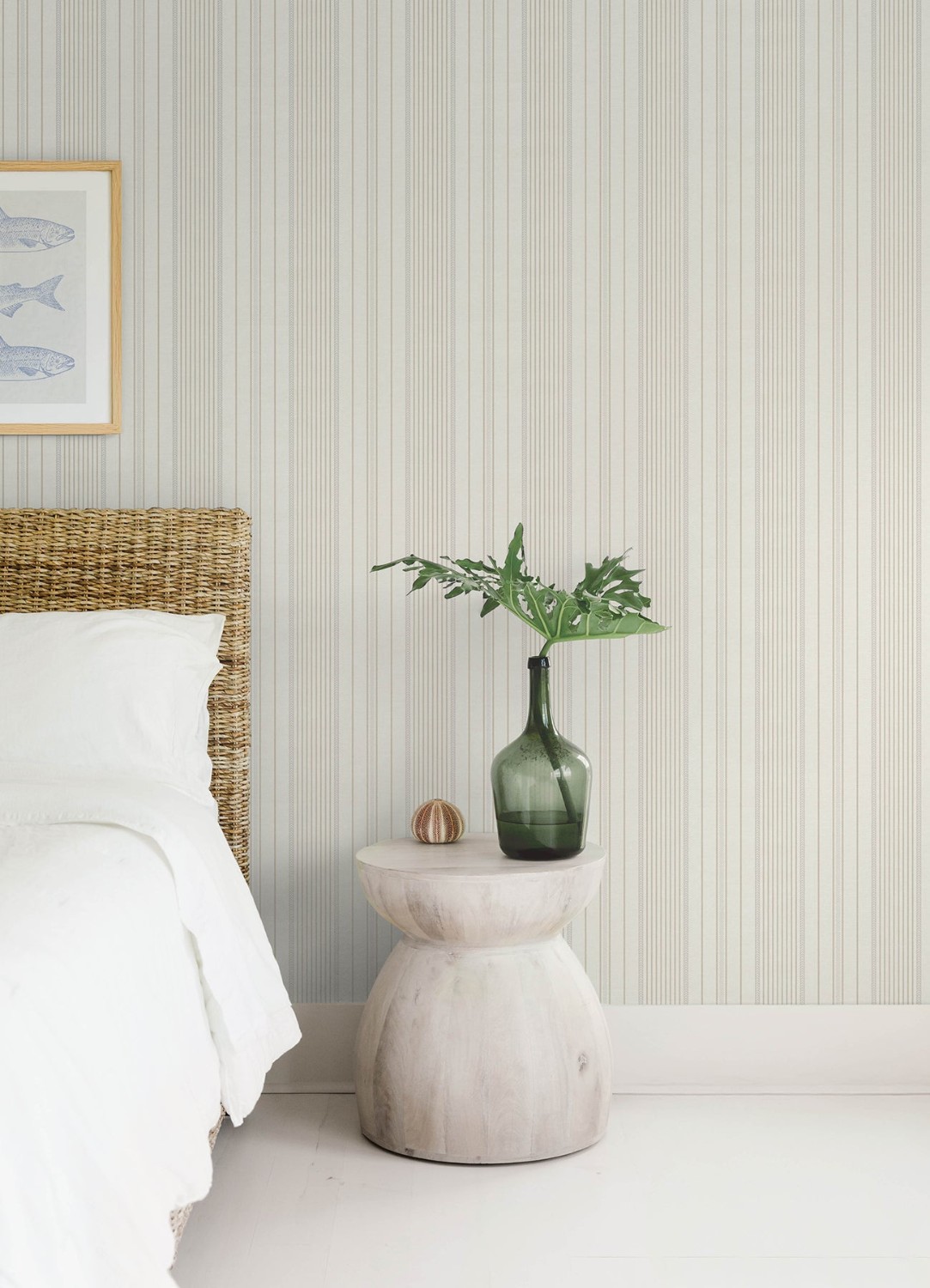 Navarres Stripe Neutral Faux Linen Wallpaper