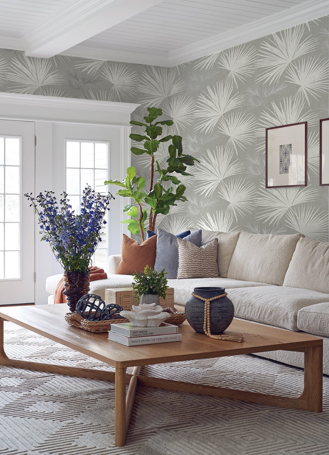 Hatteras Grey Palms Wallpaper