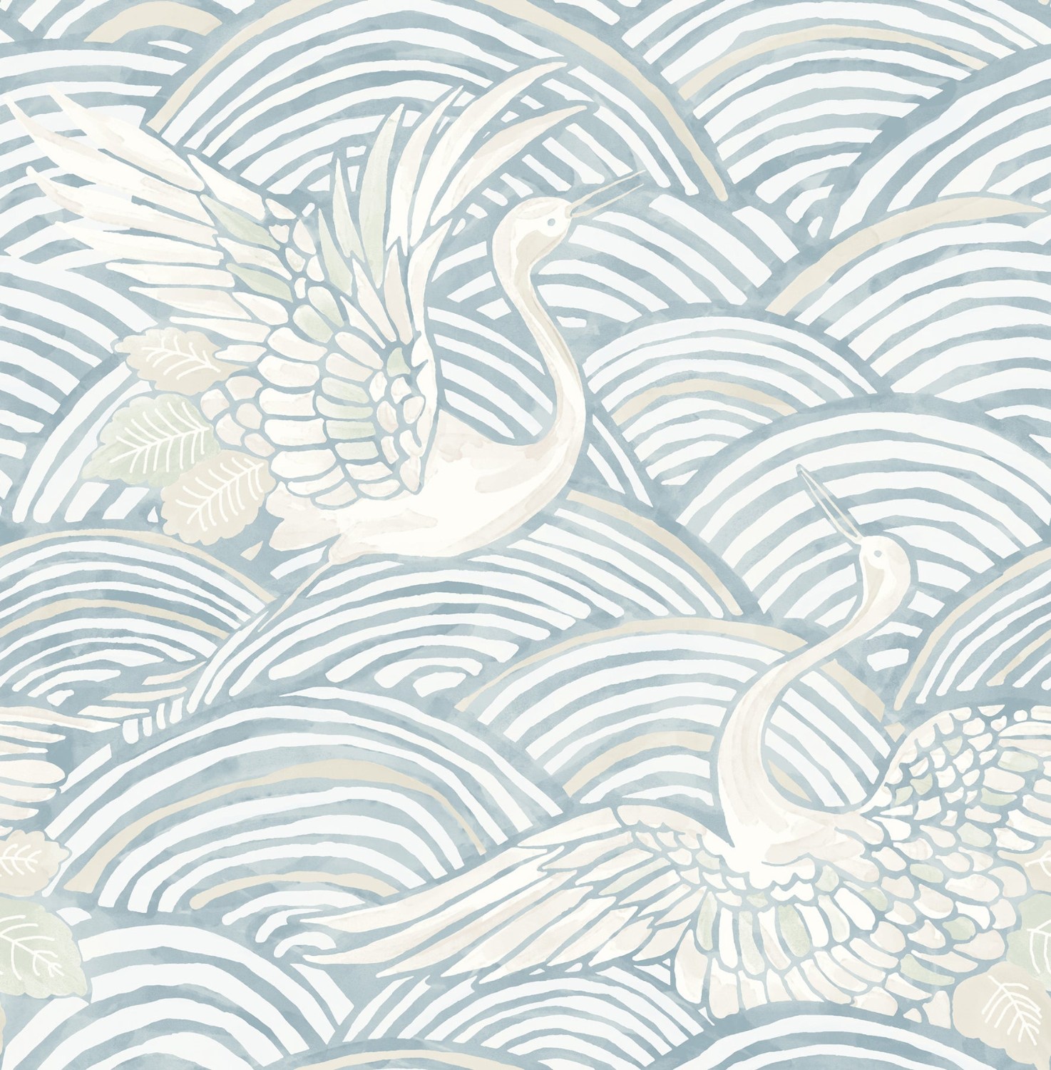 Egret Sky Blue Tidal Dance Wallpaper