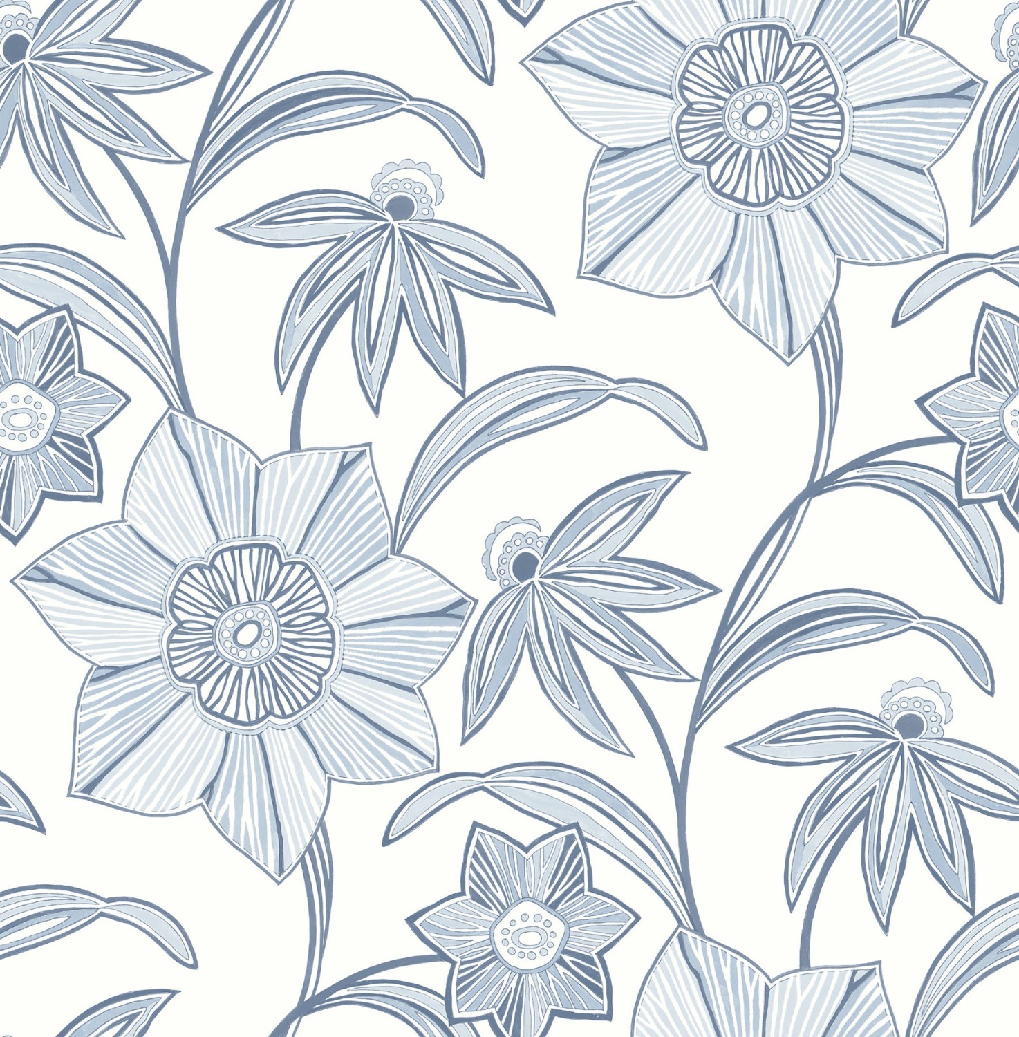 Star Flower Blue Floral Trail Wallpaper