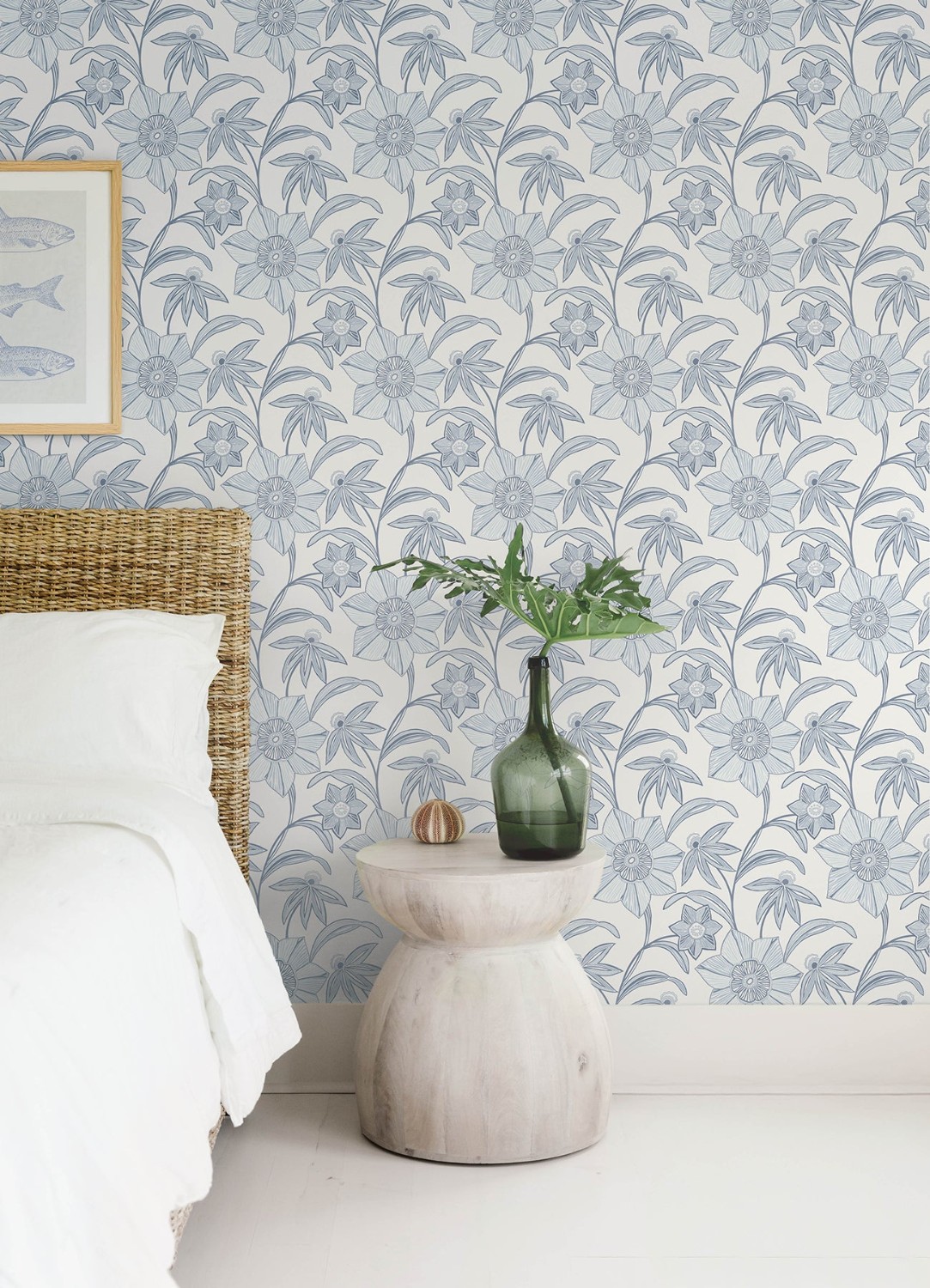 Star Flower Blue Floral Trail Wallpaper
