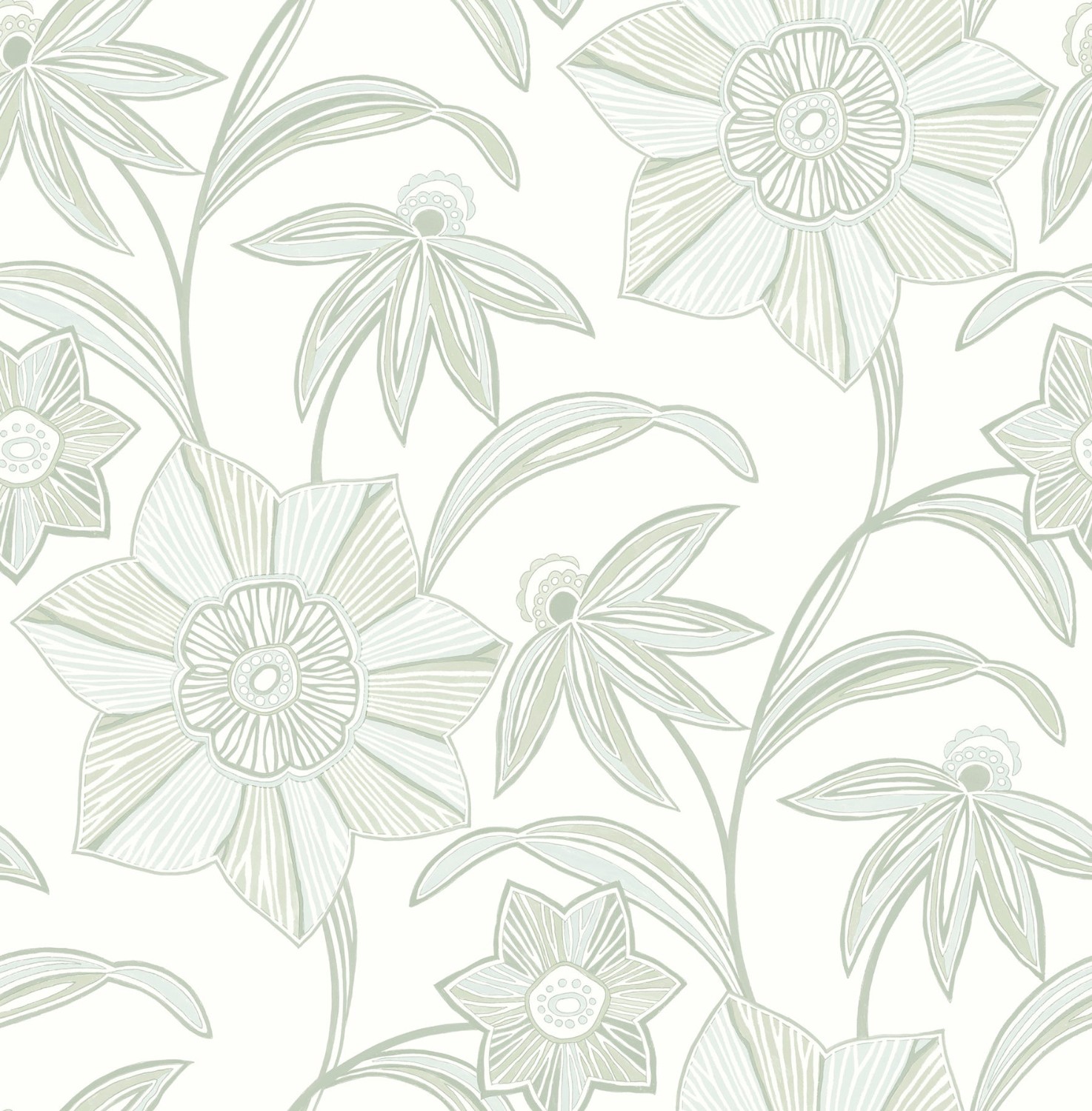 Star Flower Light Green Floral Trail Wallpaper
