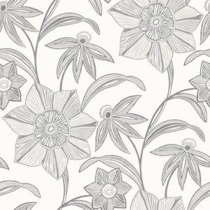 Star Flower Charcoal Floral Trail Wallpaper