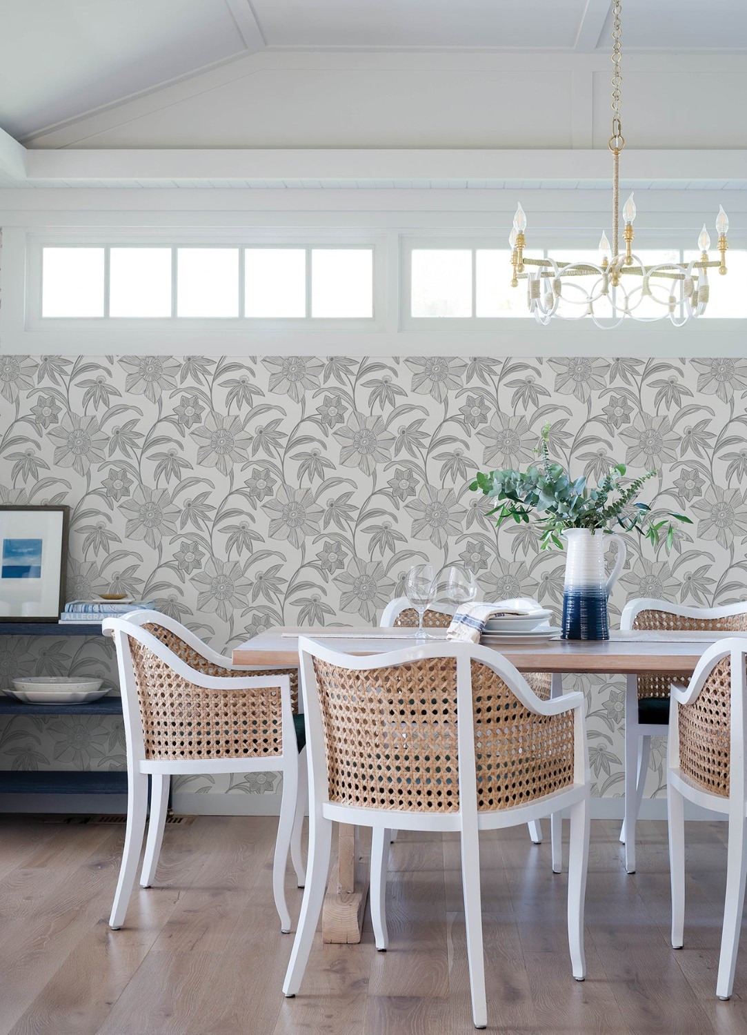 Star Flower Charcoal Floral Trail Wallpaper