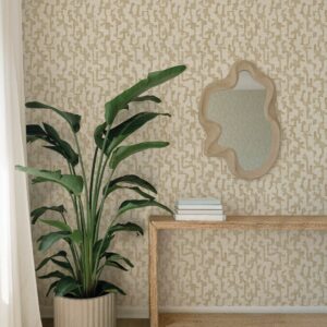 Cipher Chestnut Geometric Faux Grasscloth Wallpaper